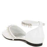 Rag Company white pearl embellished summer sandals with ankle strap and flat sole