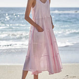 Babe Beachwear pink flowy sundress for women midi dress with pockets perfect for beach wear