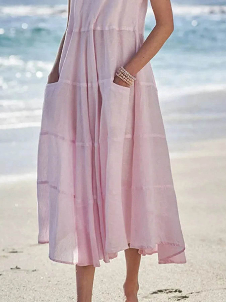 Babe Beachwear pink flowy sundress for women midi dress with pockets perfect for beachwear