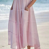 Babe Beachwear pink flowy sundress for women midi dress with pockets perfect for beachwear