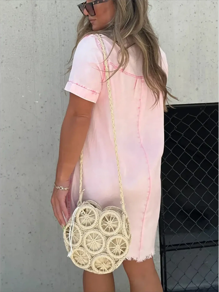 Babe Beachwear short sleeve tunic midi dress plus size in light pink with casual fit