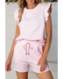 Trendsi pink summer short set for women with ruffled sleeves and textured fabric