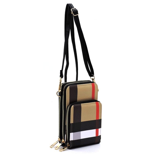 Babe Beachwaer plaid crossbody bag for women with adjustable strap and multiple zippered compartments
