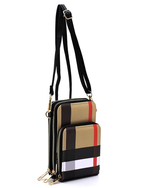 Babe Beachwaer plaid crossbody bag for women with adjustable strap and multiple zippered compartments