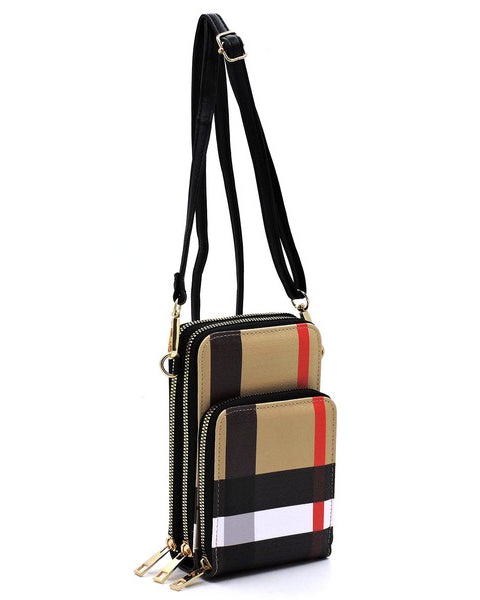 Babe Beachwaer plaid crossbody bag for women with adjustable strap and multiple zippered compartments
