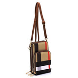 Babe Beachwear plaid crossbody bag for women with brown adjustable strap and multiple zippered compartments