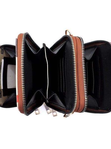 Babe Beachwaer plaid crossbody bag for women with multiple zip compartments and card slots