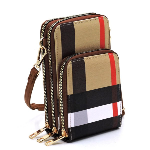 Babe Beachwear plaid crossbody bag for women with multiple zippered compartments and adjustable strap