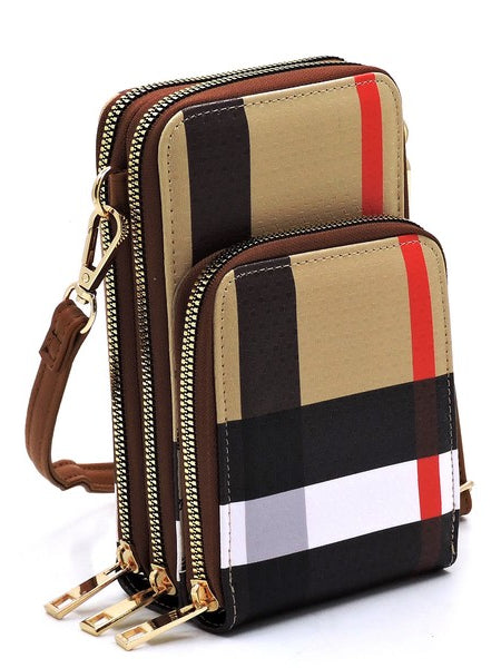 Babe Beachwear plaid crossbody bag for women with multiple zippered compartments and adjustable strap
