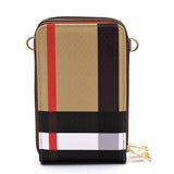 Babe Beachwaer plaid crossbody bag for women with beige, black, red, and white stripes and gold zipper