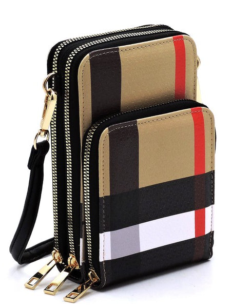 Babe Beachwaer plaid crossbody bag for women with multiple zippered compartments and adjustable strap