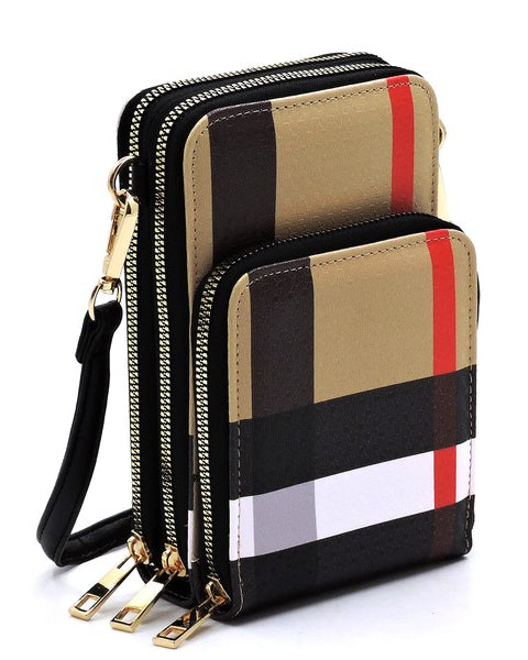 Babe Beachwaer plaid crossbody bag for women with multiple zippered compartments and adjustable strap