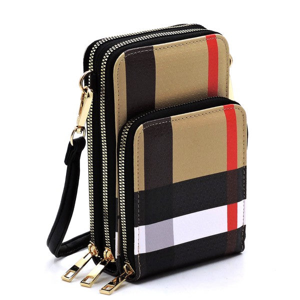Babe Beachwaer plaid crossbody bag for women with multiple zippered compartments and adjustable strap