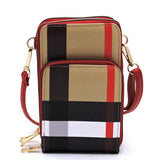 Babe Beachwear plaid crossbody bag for women with red strap and multiple zippered compartments