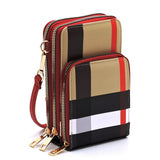Babe Beachwaer plaid crossbody bag for women with multiple zip compartments and red trim
