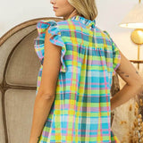 Trendsi colorful plaid vacation tops women with ruffled sleeves and lightweight fabric for summer