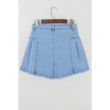 Trendsi pleated wide leg denim shorts in light blue wash with front pockets and high waist