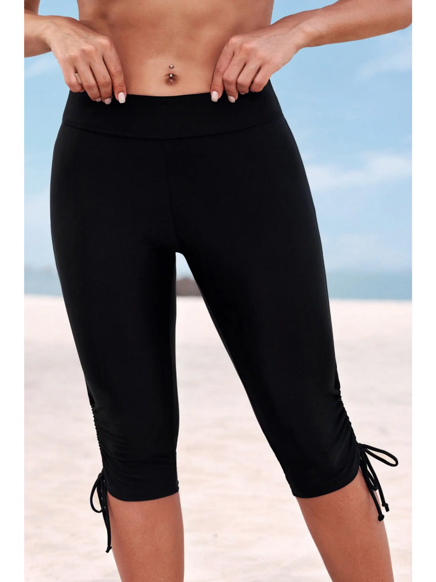 Beach Babes plus size swim pants in black with adjustable side ties perfect for beachwear