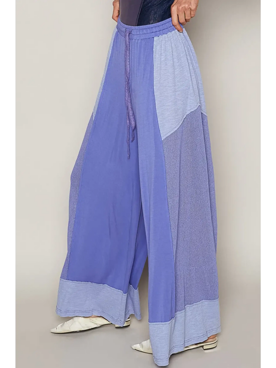 Trendsi wide leg Palazzo Pants in shades of purple with drawstring waist and patchwork design