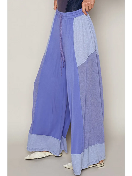 Trendsi wide leg Palazzo Pants in shades of purple with drawstring waist and patchwork design