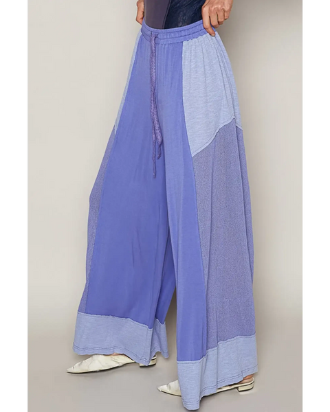 Trendsi wide leg Palazzo Pants in shades of purple with drawstring waist and patchwork design
