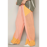 Watermelon Pink Wide Leg Beach Pants by Trendsi with color block design and flowy fit