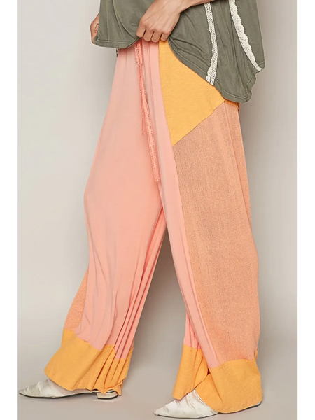 Watermelon Pink Wide Leg Beach Pants by Trendsi with color block design and flowy fit