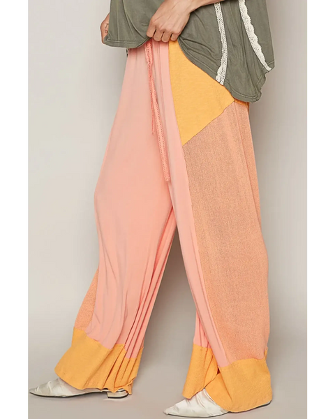 Watermelon Pink Wide Leg Beach Pants by Trendsi with color block design and flowy fit