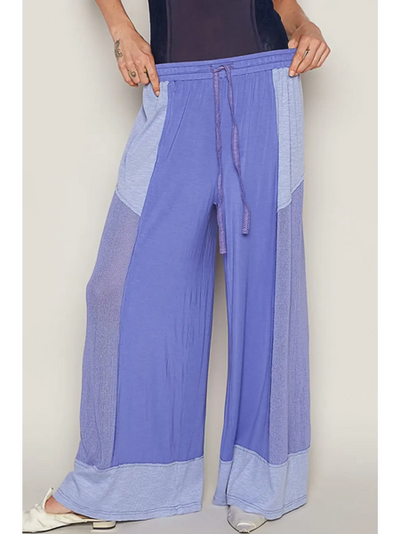 Trendsi purple patchwork Palazzo Pants wide leg casual drawstring trousers