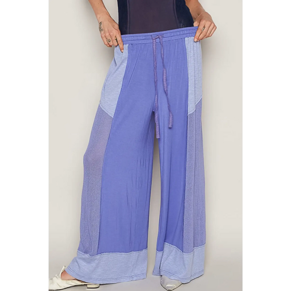 Trendsi purple patchwork Palazzo Pants wide leg casual drawstring trousers
