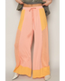 Watermelon Pink Wide Leg Beach Pants by Trendsi with yellow color block and drawstring waist