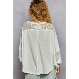 Trendsi long sleeve lace v-neck beach top in white with lace detailing on back and sleeves
