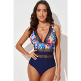 Mesh Plunge Neck One Piece Swimsuit - Beach Babes Beachwear - Fort Lauderdale multicolor front