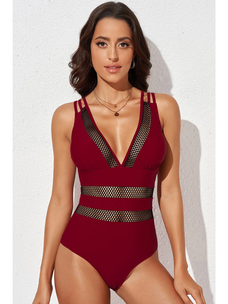 Mesh Plunge Neck One Piece Swimsuit - Beach Babes Beachwear - Fort Lauderdale1