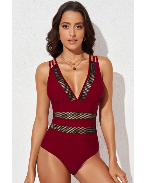 Mesh Plunge Neck One Piece Swimsuit - Beach Babes Beachwear - Fort Lauderdale1