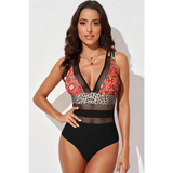 Mesh Plunge Neck One Piece Swimsuit - Beach Babes Beachwear - Fort Lauderdale red 