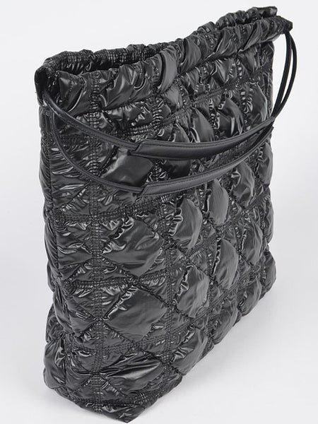 Babe Beachwear Quilted Designer Style Puffer Tote bag in black with diamond stitching and dual handles