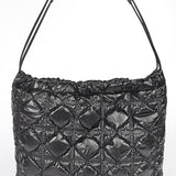 Black quilted designer style puffer tote bag with a single shoulder strap by Babe Beachwear
