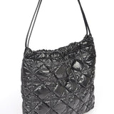 Babe Beachwear Quilted Designer Style Puffer Tote in black with quilted shiny material and shoulder strap