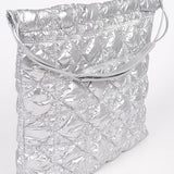 Babe Beachwear Quilted Designer Style Puffer Tote in shiny silver with a top handle