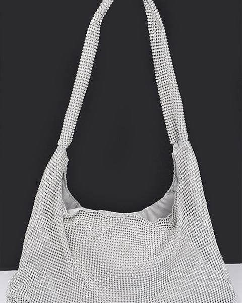 Artini Accessories Quilted Shoulder bag in white with textured fabric and long strap