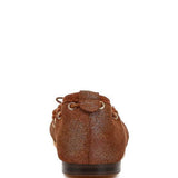 Rag Company brown bow ballerina flats for women shown from back view with textured finish