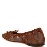 Rag Company brown bow ballerina flats for women with textured finish and side lace details