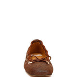 Rag Company brown bow ballerina flats for women with textured finish and decorative bow