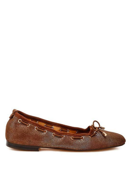 Rag Company brown bow ballerina flats for women with lace-up detailing and flat sole