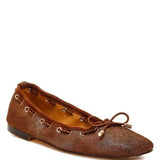 Rag Company brown bow ballerina flats for women with suede texture and decorative bow detail