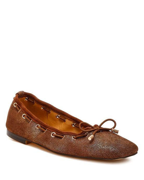 Rag Company brown bow ballerina flats for women with suede texture and decorative bow detail