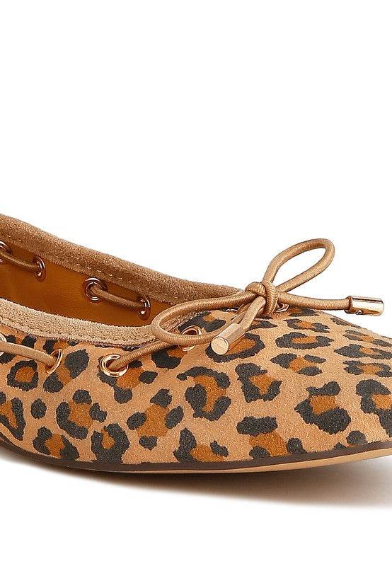 Rag Company bow ballerina flats for women in leopard print with decorative bow detail