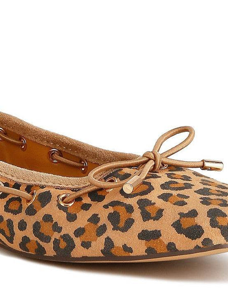 Rag Company bow ballerina flats for women in leopard print with decorative bow detail