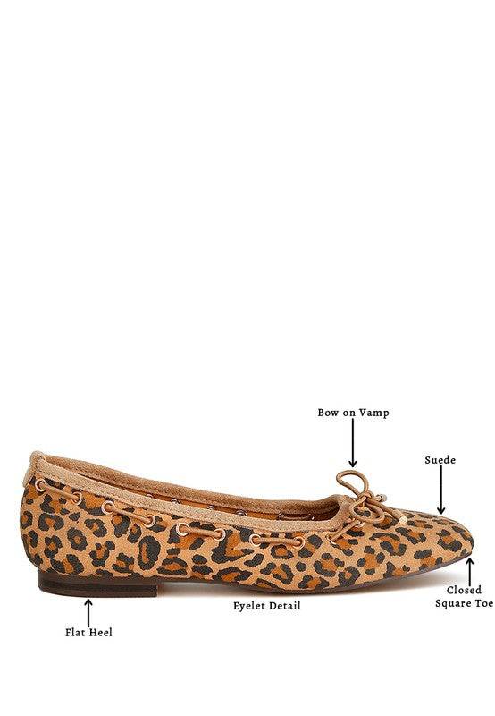 Rag Company bow ballerina flats for women in leopard print with bow on vamp and closed square toe